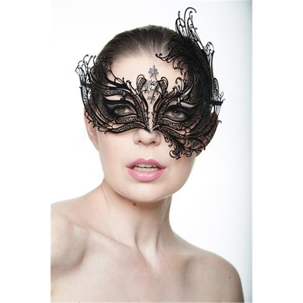 Perfectpretend Black Majestic Swan Metallic Laser Cut Masquerade Mask with Clear Rhinestones - One Size PE2606743